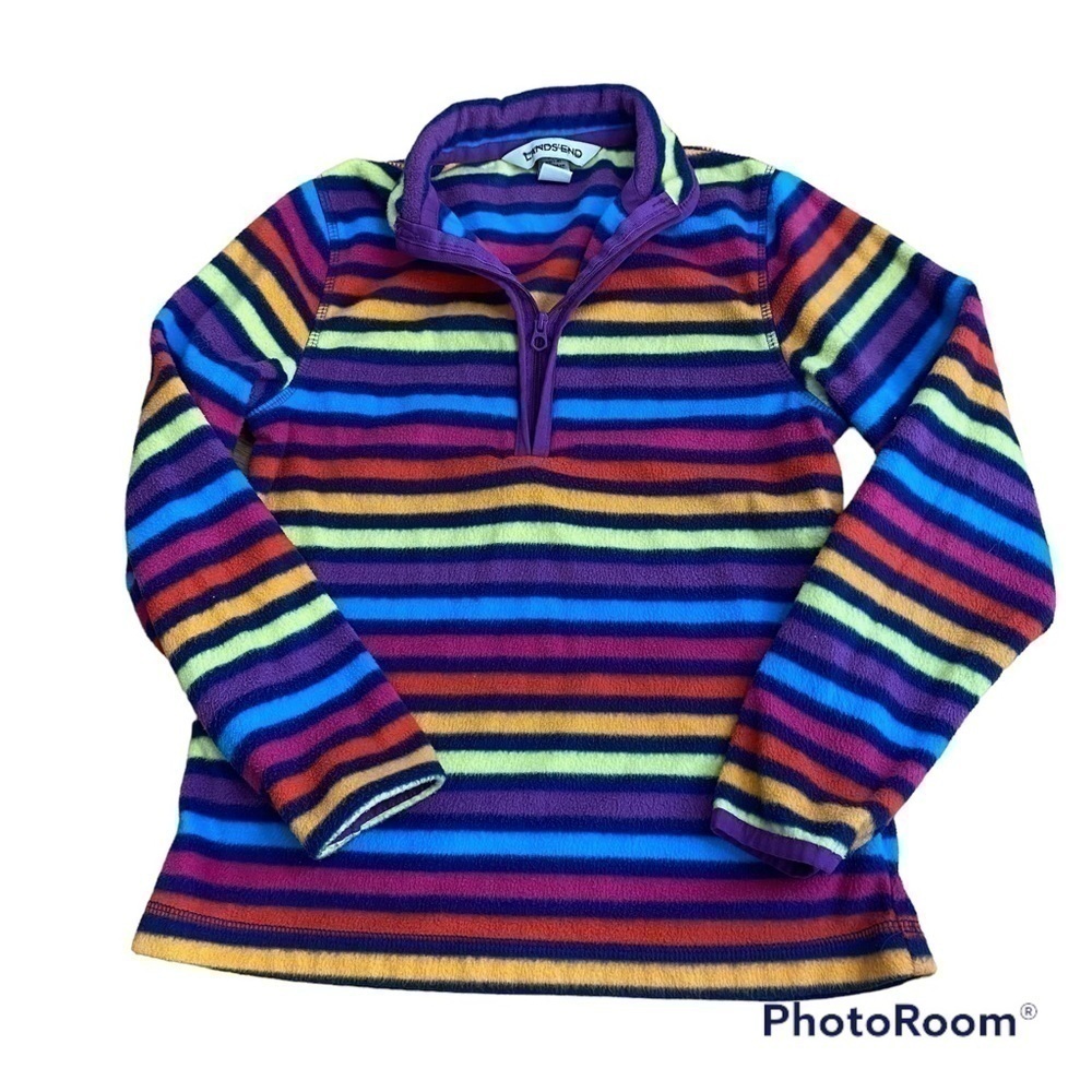 Lands’ End Pullover Sweater Sweatshirt Small Rainbow Kids Girls Purple Blue